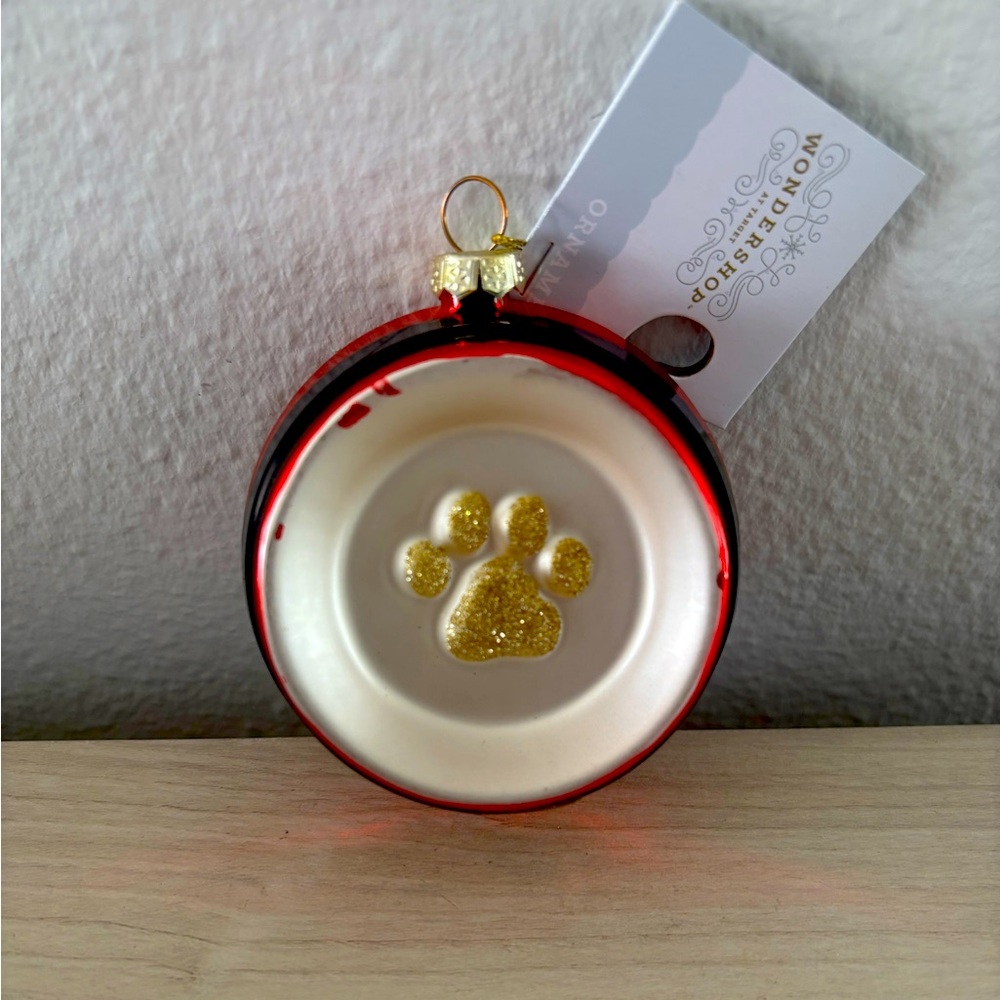 Target Glass Santa Belt Pet Bowl Glittered Paw Print Christmas Tree Ornament